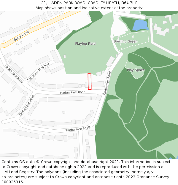 31, HADEN PARK ROAD, CRADLEY HEATH, B64 7HF: Location map and indicative extent of plot