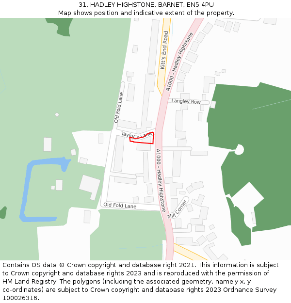 31, HADLEY HIGHSTONE, BARNET, EN5 4PU: Location map and indicative extent of plot