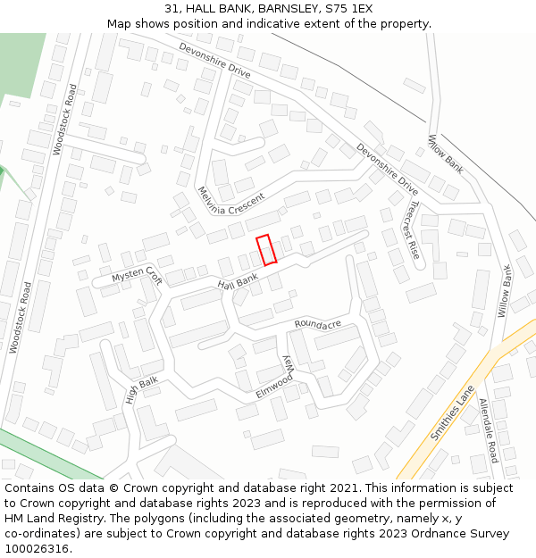 31, HALL BANK, BARNSLEY, S75 1EX: Location map and indicative extent of plot