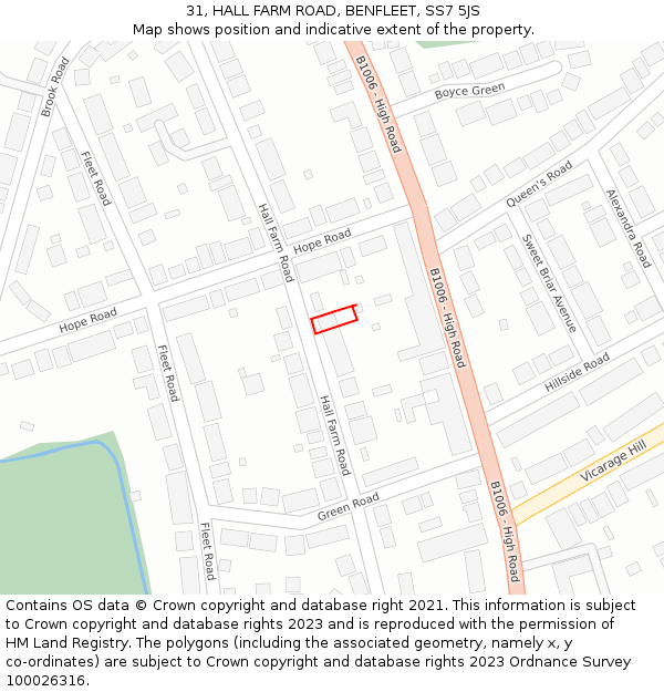 31, HALL FARM ROAD, BENFLEET, SS7 5JS: Location map and indicative extent of plot