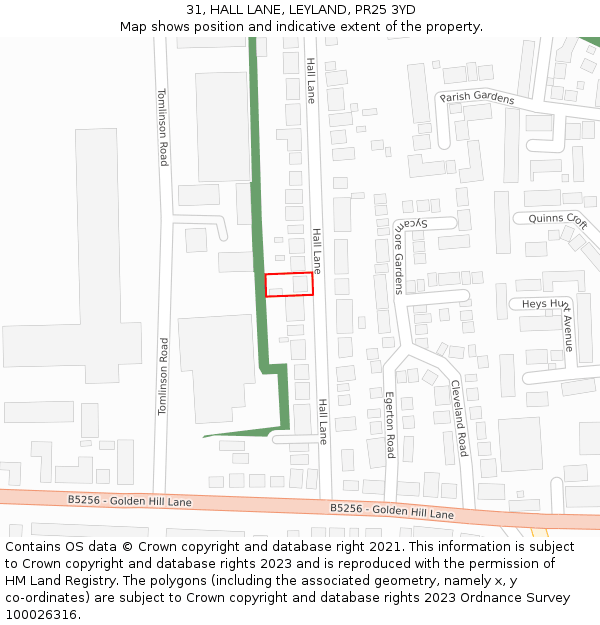 31, HALL LANE, LEYLAND, PR25 3YD: Location map and indicative extent of plot