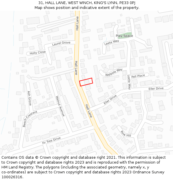 31, HALL LANE, WEST WINCH, KING'S LYNN, PE33 0PJ: Location map and indicative extent of plot