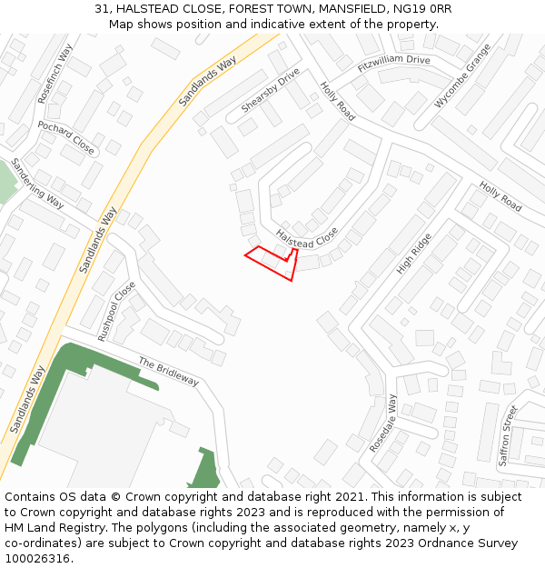 31, HALSTEAD CLOSE, FOREST TOWN, MANSFIELD, NG19 0RR: Location map and indicative extent of plot