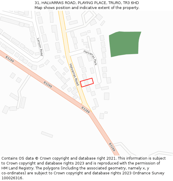 31, HALVARRAS ROAD, PLAYING PLACE, TRURO, TR3 6HD: Location map and indicative extent of plot