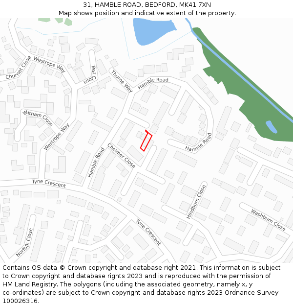 31, HAMBLE ROAD, BEDFORD, MK41 7XN: Location map and indicative extent of plot