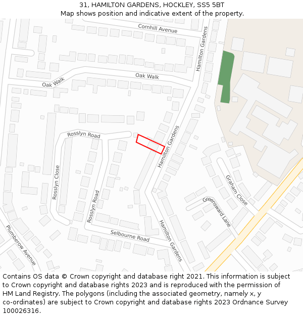 31, HAMILTON GARDENS, HOCKLEY, SS5 5BT: Location map and indicative extent of plot