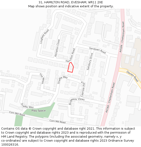 31, HAMILTON ROAD, EVESHAM, WR11 2XE: Location map and indicative extent of plot