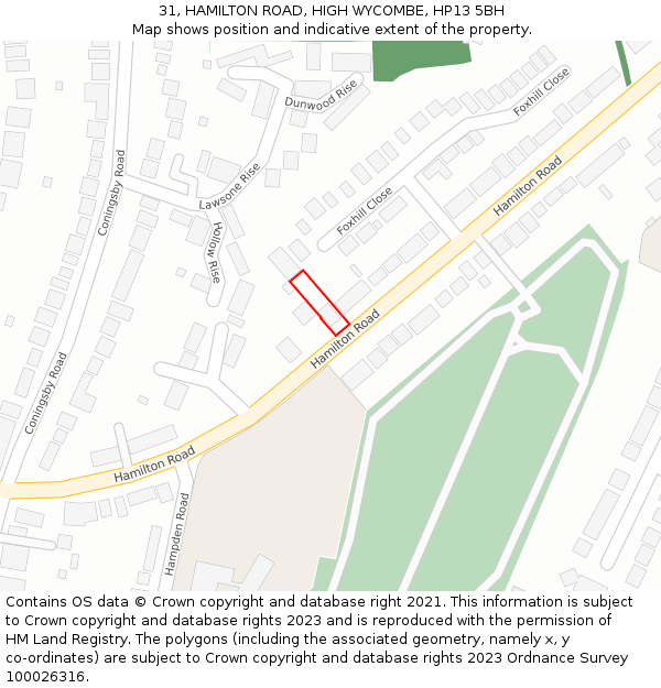 31, HAMILTON ROAD, HIGH WYCOMBE, HP13 5BH: Location map and indicative extent of plot