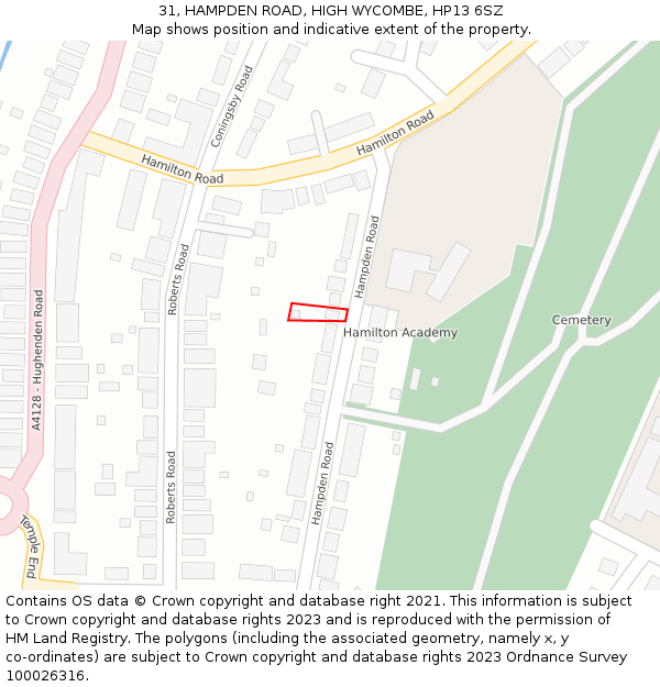 31, HAMPDEN ROAD, HIGH WYCOMBE, HP13 6SZ: Location map and indicative extent of plot