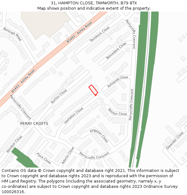 31, HAMPTON CLOSE, TAMWORTH, B79 8TX: Location map and indicative extent of plot