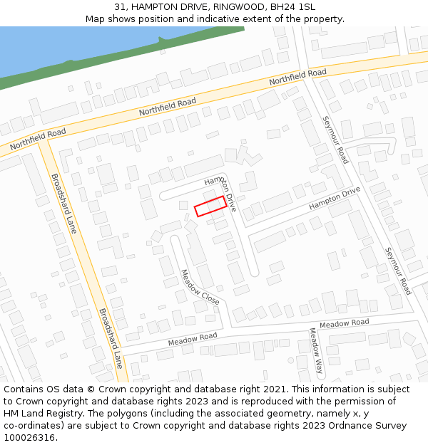 31, HAMPTON DRIVE, RINGWOOD, BH24 1SL: Location map and indicative extent of plot