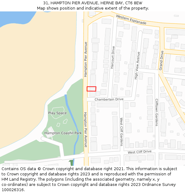 31, HAMPTON PIER AVENUE, HERNE BAY, CT6 8EW: Location map and indicative extent of plot