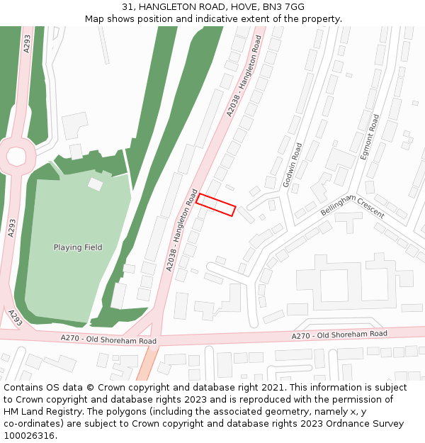 31, HANGLETON ROAD, HOVE, BN3 7GG: Location map and indicative extent of plot