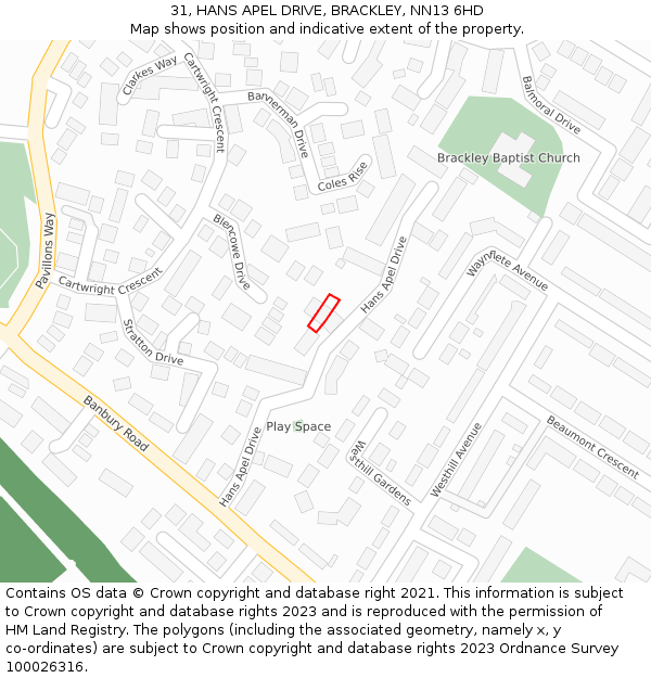 31, HANS APEL DRIVE, BRACKLEY, NN13 6HD: Location map and indicative extent of plot