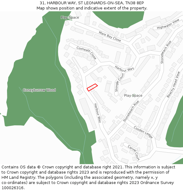 31, HARBOUR WAY, ST LEONARDS-ON-SEA, TN38 8EP: Location map and indicative extent of plot