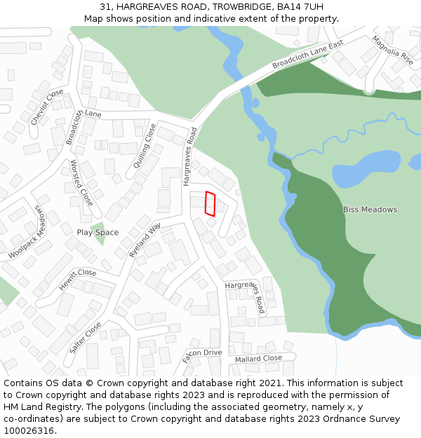 31, HARGREAVES ROAD, TROWBRIDGE, BA14 7UH: Location map and indicative extent of plot