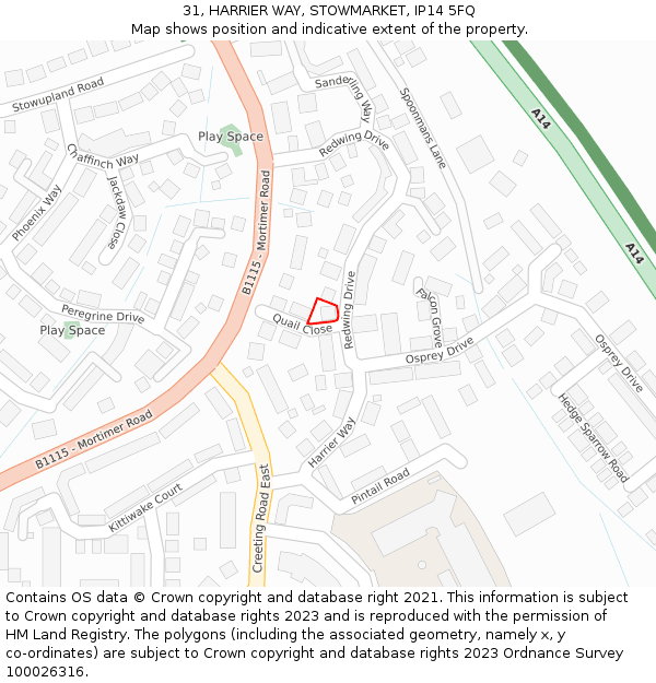 31, HARRIER WAY, STOWMARKET, IP14 5FQ: Location map and indicative extent of plot