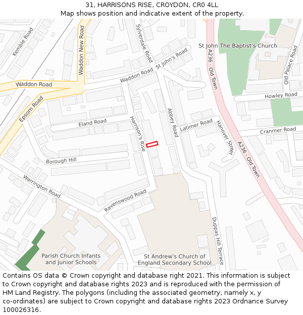 31, HARRISONS RISE, CROYDON, CR0 4LL: Location map and indicative extent of plot
