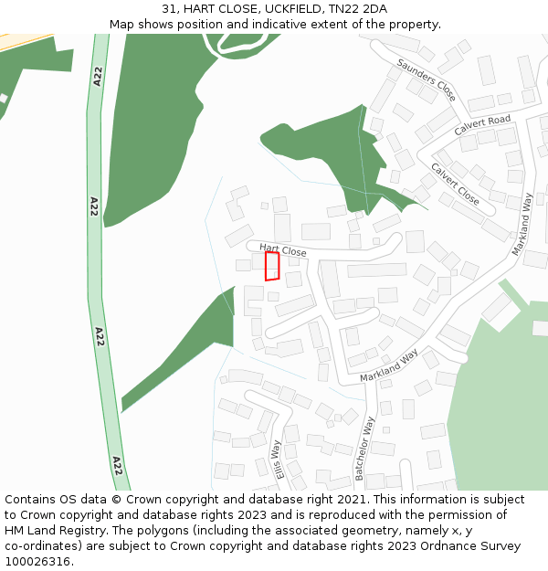 31, HART CLOSE, UCKFIELD, TN22 2DA: Location map and indicative extent of plot