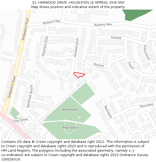 31, HARWOOD DRIVE, HOUGHTON LE SPRING, DH4 5NY: Location map and indicative extent of plot