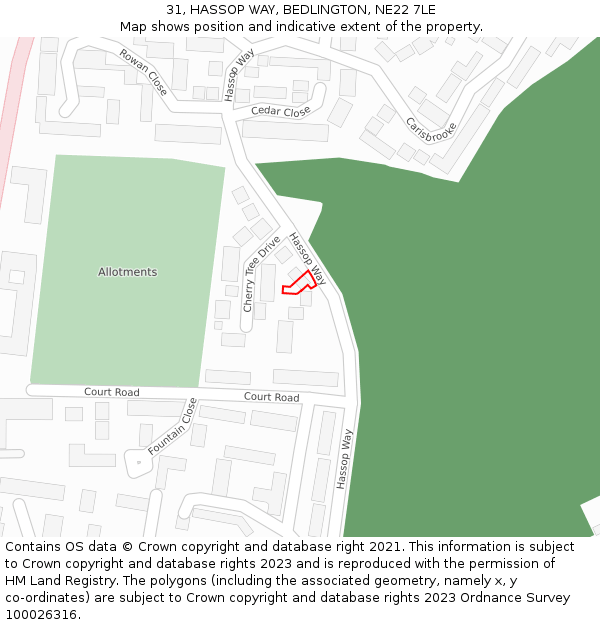 31, HASSOP WAY, BEDLINGTON, NE22 7LE: Location map and indicative extent of plot