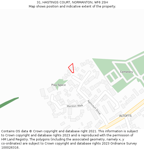 31, HASTINGS COURT, NORMANTON, WF6 2SH: Location map and indicative extent of plot