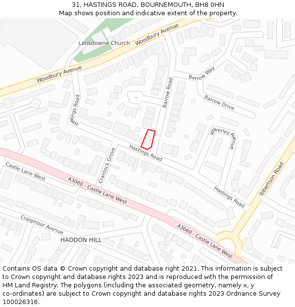 31, HASTINGS ROAD, BOURNEMOUTH, BH8 0HN: Location map and indicative extent of plot