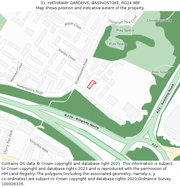 31, HATHAWAY GARDENS, BASINGSTOKE, RG24 9BF: Location map and indicative extent of plot