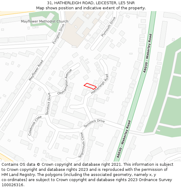 31, HATHERLEIGH ROAD, LEICESTER, LE5 5NR: Location map and indicative extent of plot