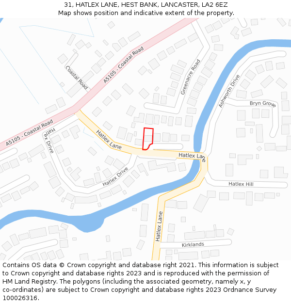 31, HATLEX LANE, HEST BANK, LANCASTER, LA2 6EZ: Location map and indicative extent of plot