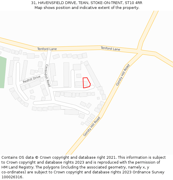 31, HAVENSFIELD DRIVE, TEAN, STOKE-ON-TRENT, ST10 4RR: Location map and indicative extent of plot