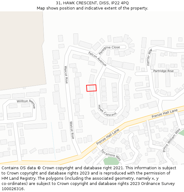 31, HAWK CRESCENT, DISS, IP22 4PQ: Location map and indicative extent of plot