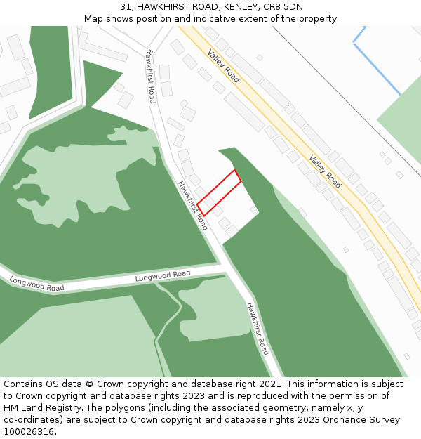31, HAWKHIRST ROAD, KENLEY, CR8 5DN: Location map and indicative extent of plot