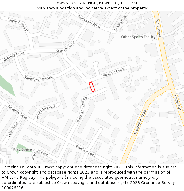 31, HAWKSTONE AVENUE, NEWPORT, TF10 7SE: Location map and indicative extent of plot