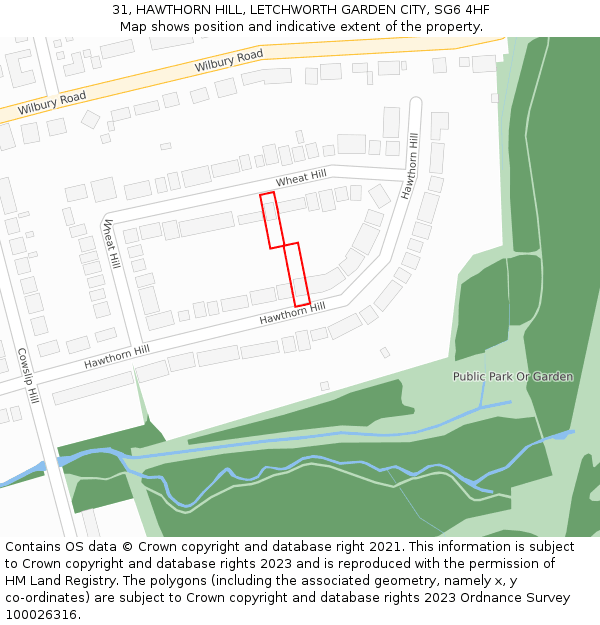 31, HAWTHORN HILL, LETCHWORTH GARDEN CITY, SG6 4HF: Location map and indicative extent of plot