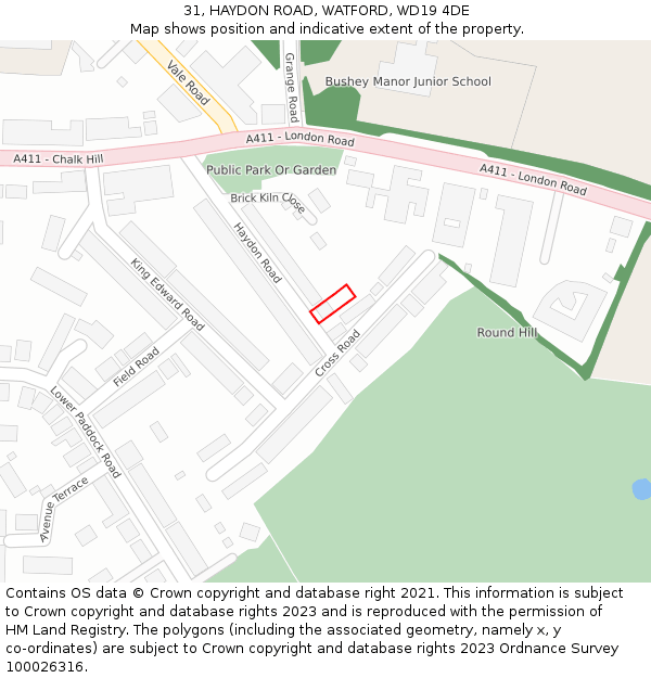 31, HAYDON ROAD, WATFORD, WD19 4DE: Location map and indicative extent of plot