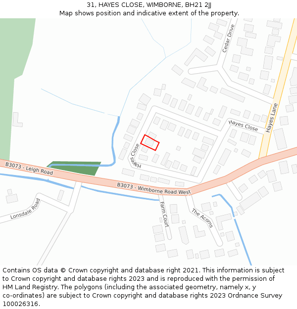 31, HAYES CLOSE, WIMBORNE, BH21 2JJ: Location map and indicative extent of plot