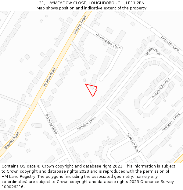 31, HAYMEADOW CLOSE, LOUGHBOROUGH, LE11 2RN: Location map and indicative extent of plot