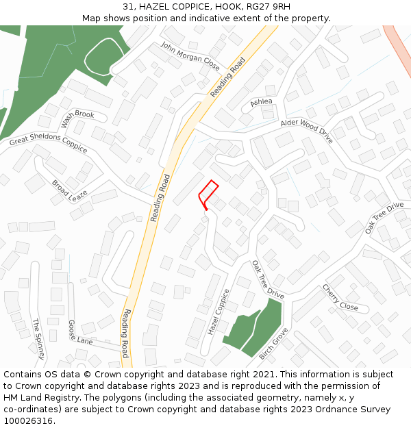 31, HAZEL COPPICE, HOOK, RG27 9RH: Location map and indicative extent of plot