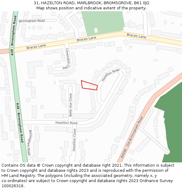 31, HAZELTON ROAD, MARLBROOK, BROMSGROVE, B61 0JG: Location map and indicative extent of plot