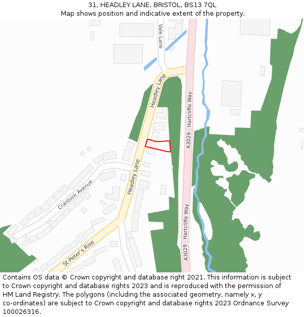31, HEADLEY LANE, BRISTOL, BS13 7QL: Location map and indicative extent of plot