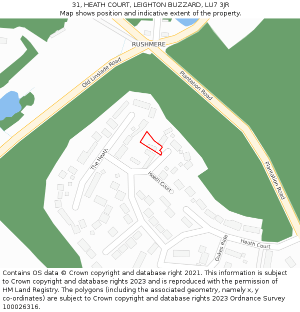 31, HEATH COURT, LEIGHTON BUZZARD, LU7 3JR: Location map and indicative extent of plot