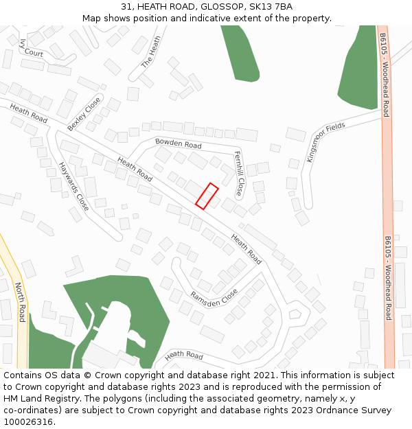 31, HEATH ROAD, GLOSSOP, SK13 7BA: Location map and indicative extent of plot
