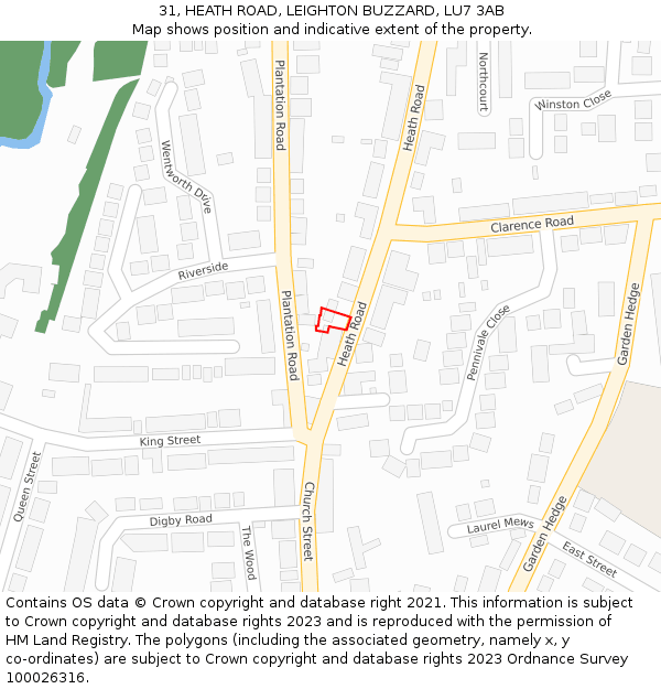 31, HEATH ROAD, LEIGHTON BUZZARD, LU7 3AB: Location map and indicative extent of plot