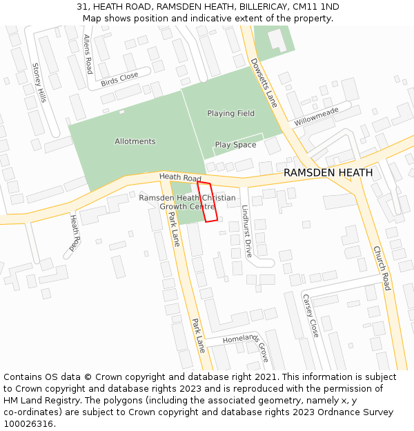 31, HEATH ROAD, RAMSDEN HEATH, BILLERICAY, CM11 1ND: Location map and indicative extent of plot