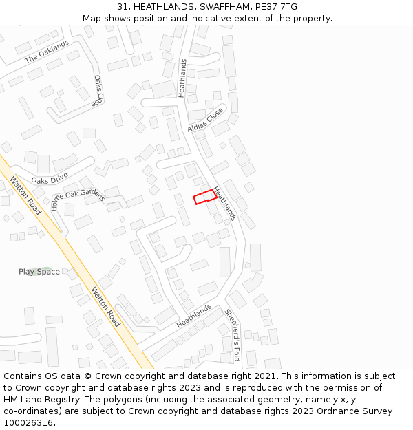 31, HEATHLANDS, SWAFFHAM, PE37 7TG: Location map and indicative extent of plot