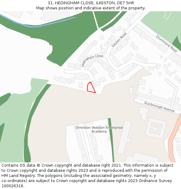 31, HEDINGHAM CLOSE, ILKESTON, DE7 5HR: Location map and indicative extent of plot