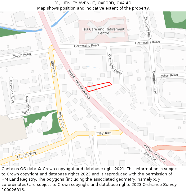 31, HENLEY AVENUE, OXFORD, OX4 4DJ: Location map and indicative extent of plot