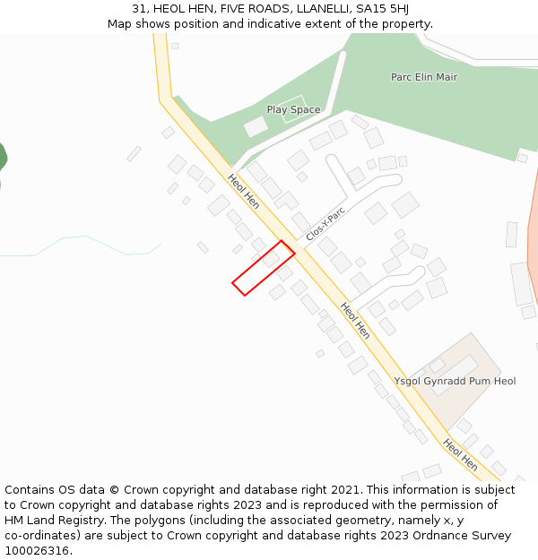 31, HEOL HEN, FIVE ROADS, LLANELLI, SA15 5HJ: Location map and indicative extent of plot