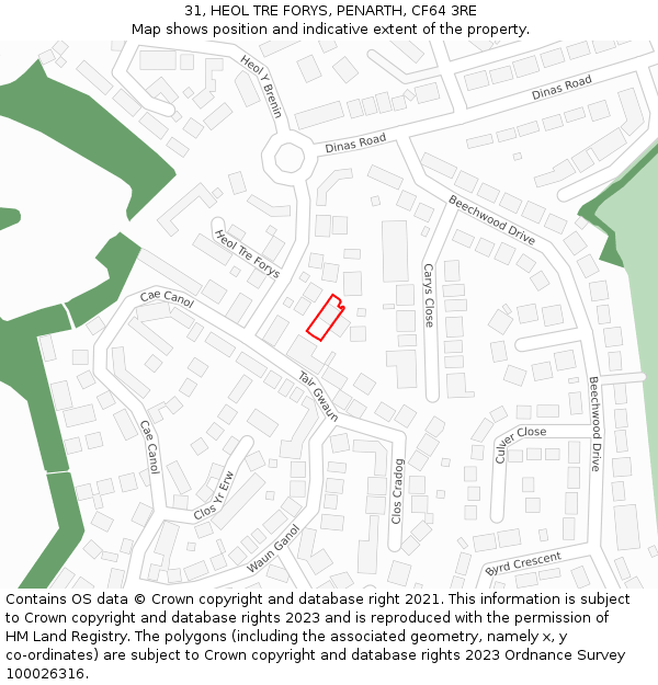 31, HEOL TRE FORYS, PENARTH, CF64 3RE: Location map and indicative extent of plot